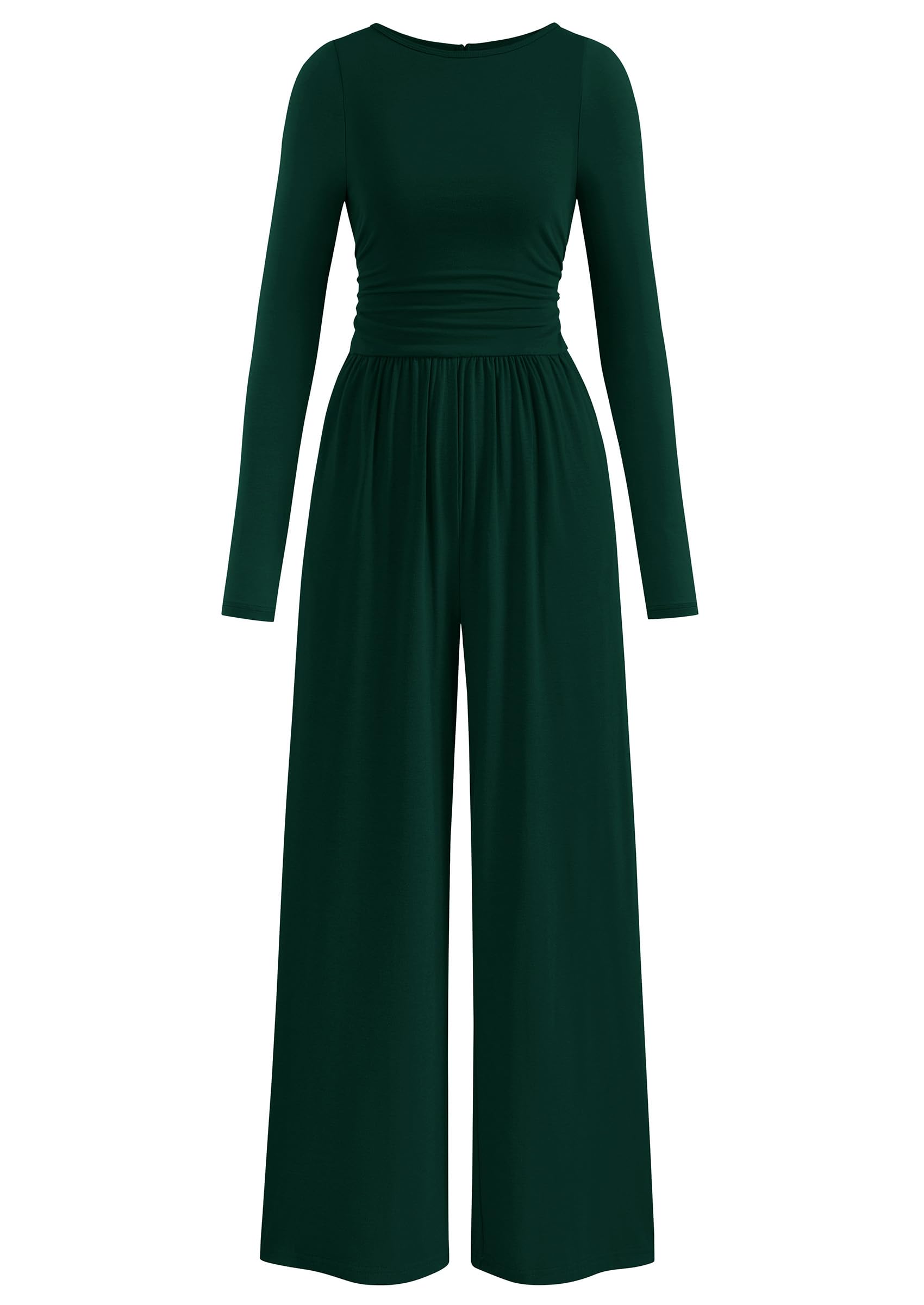 PRETTYGARDEN One Piece Jumpsuits for Women Dressy Casual Long Sleeve Crewneck Wide Leg Romper Overalls Fall Outfits 2025