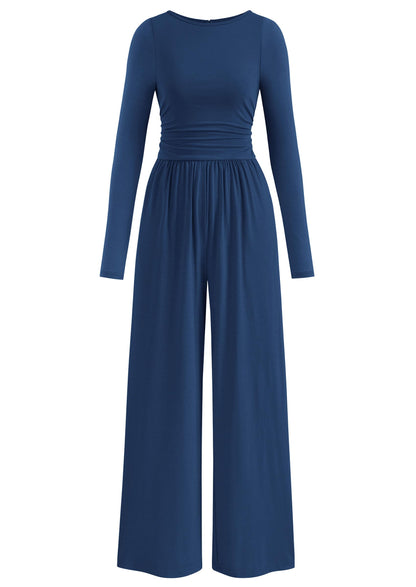 PRETTYGARDEN One Piece Jumpsuits for Women Dressy Casual Long Sleeve Crewneck Wide Leg Romper Overalls Fall Outfits 2025