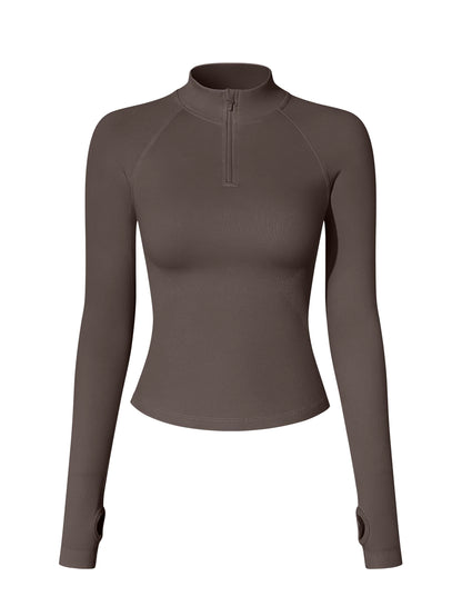 OQQ Workout Shirts Women Long Sleeve Yoga Tops Impact Half Zippy Tunics Running Shirts