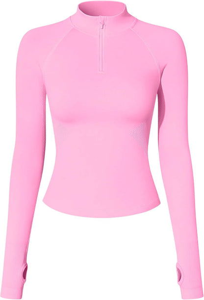 OQQ Workout Shirts Women Long Sleeve Yoga Tops Impact Half Zippy Tunics Running Shirts