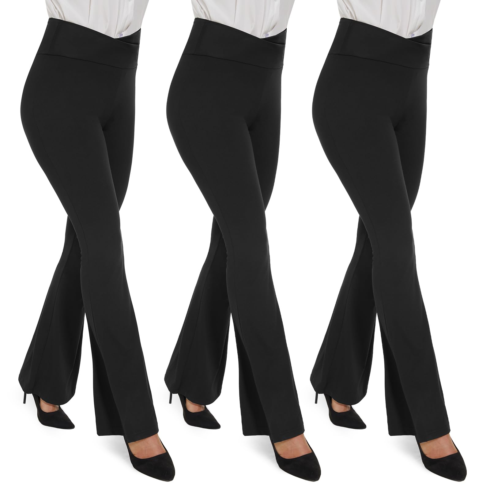TNNZEET Black Flare Leggings for Women, Crossover Yoga Pants with Pockets Bootcut Flared Leggings