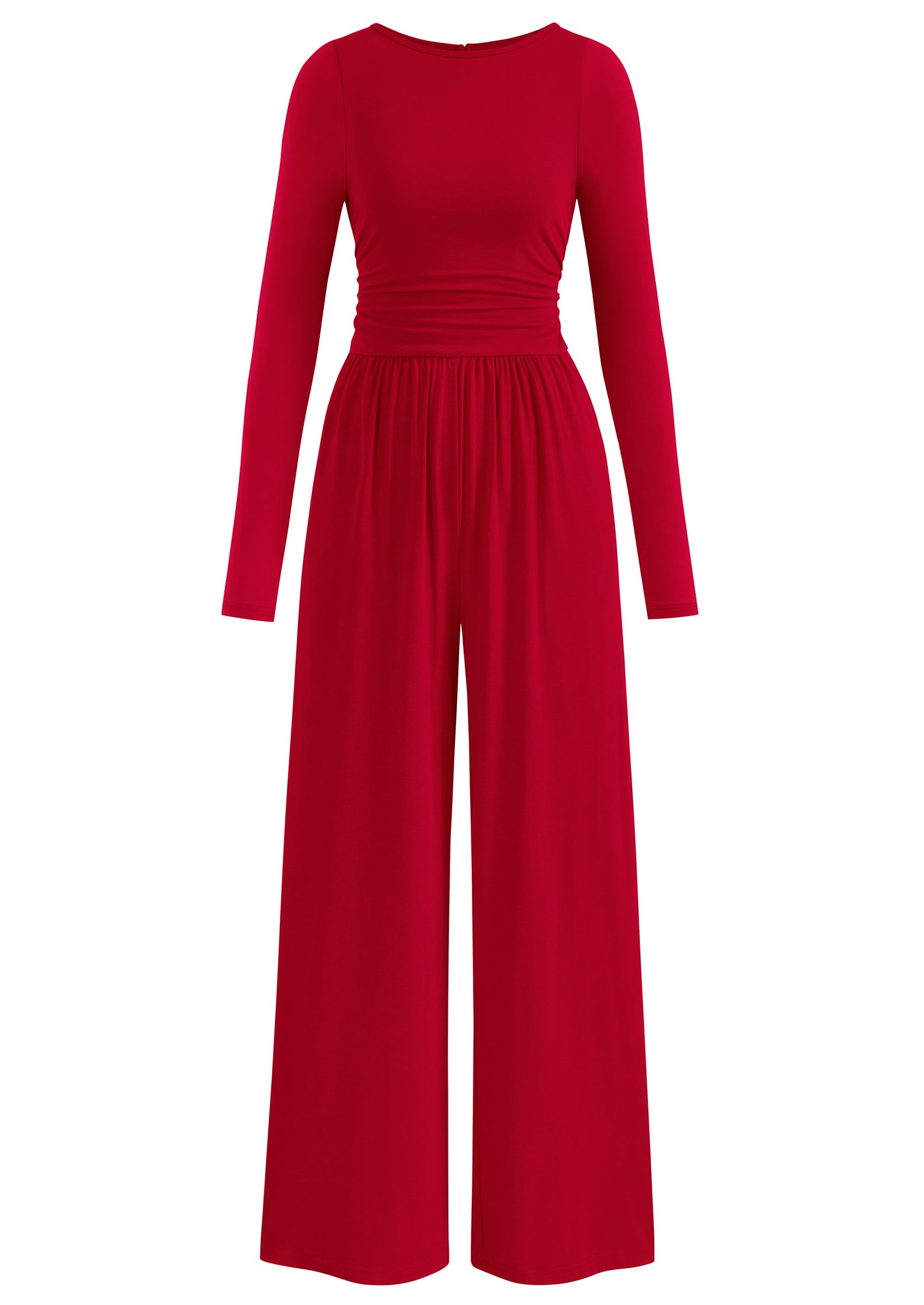 PRETTYGARDEN One Piece Jumpsuits for Women Dressy Casual Long Sleeve Crewneck Wide Leg Romper Overalls Fall Outfits 2025