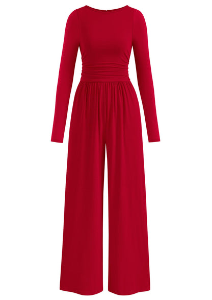 PRETTYGARDEN One Piece Jumpsuits for Women Dressy Casual Long Sleeve Crewneck Wide Leg Romper Overalls Fall Outfits 2025