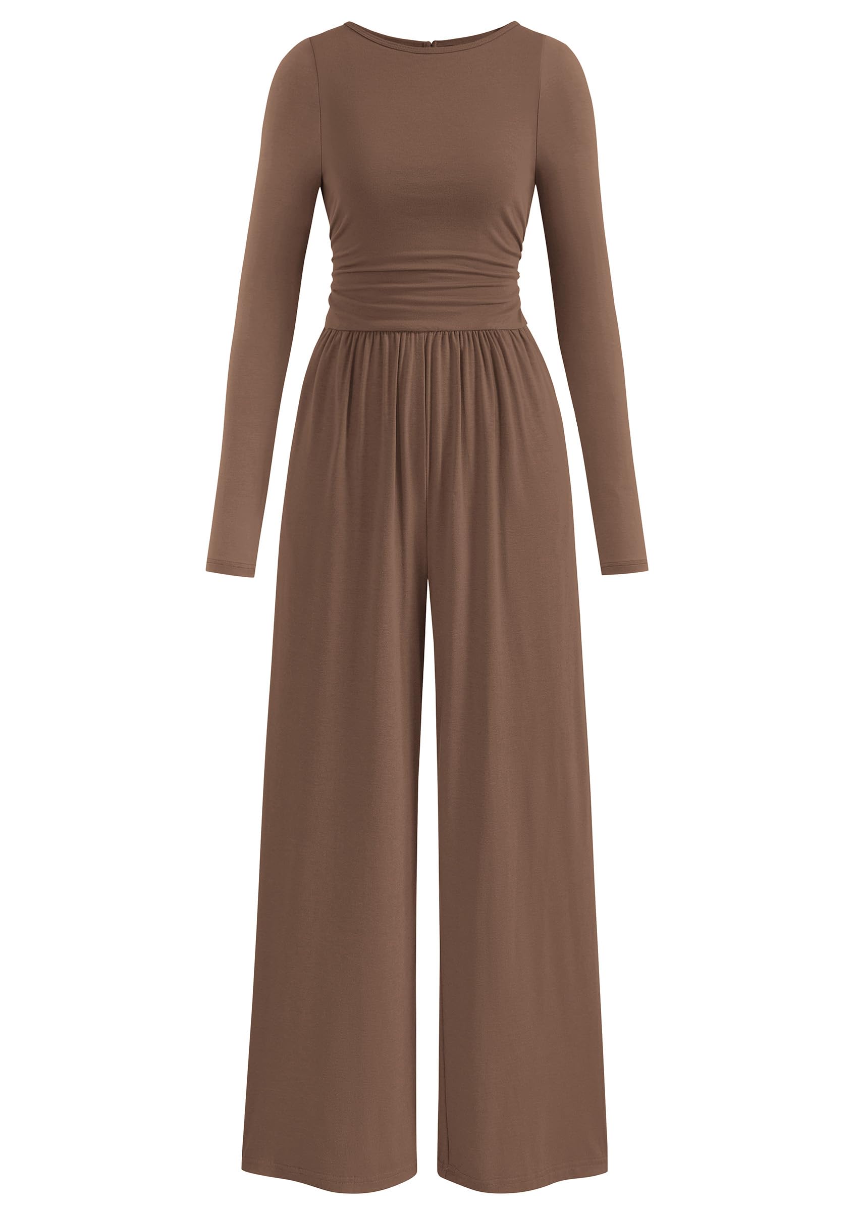 PRETTYGARDEN One Piece Jumpsuits for Women Dressy Casual Long Sleeve Crewneck Wide Leg Romper Overalls Fall Outfits 2025