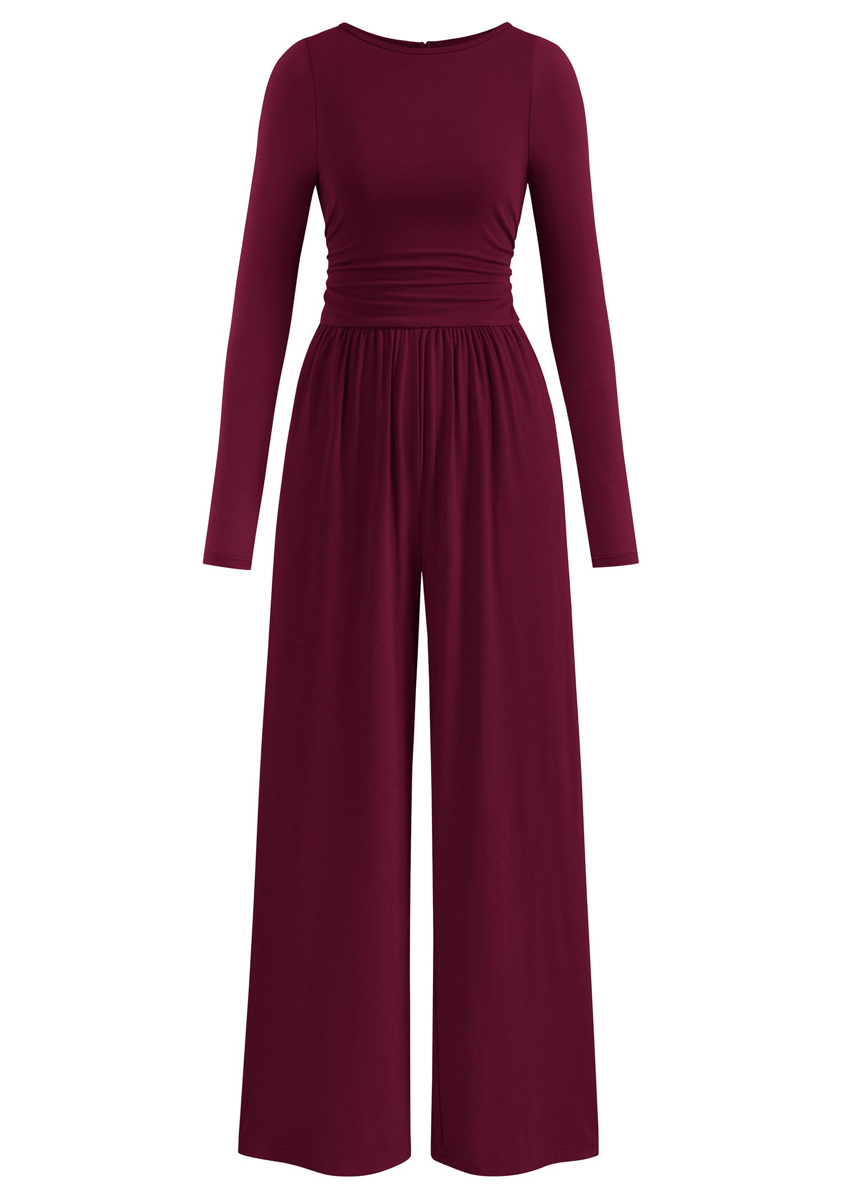 PRETTYGARDEN One Piece Jumpsuits for Women Dressy Casual Long Sleeve Crewneck Wide Leg Romper Overalls Fall Outfits 2025