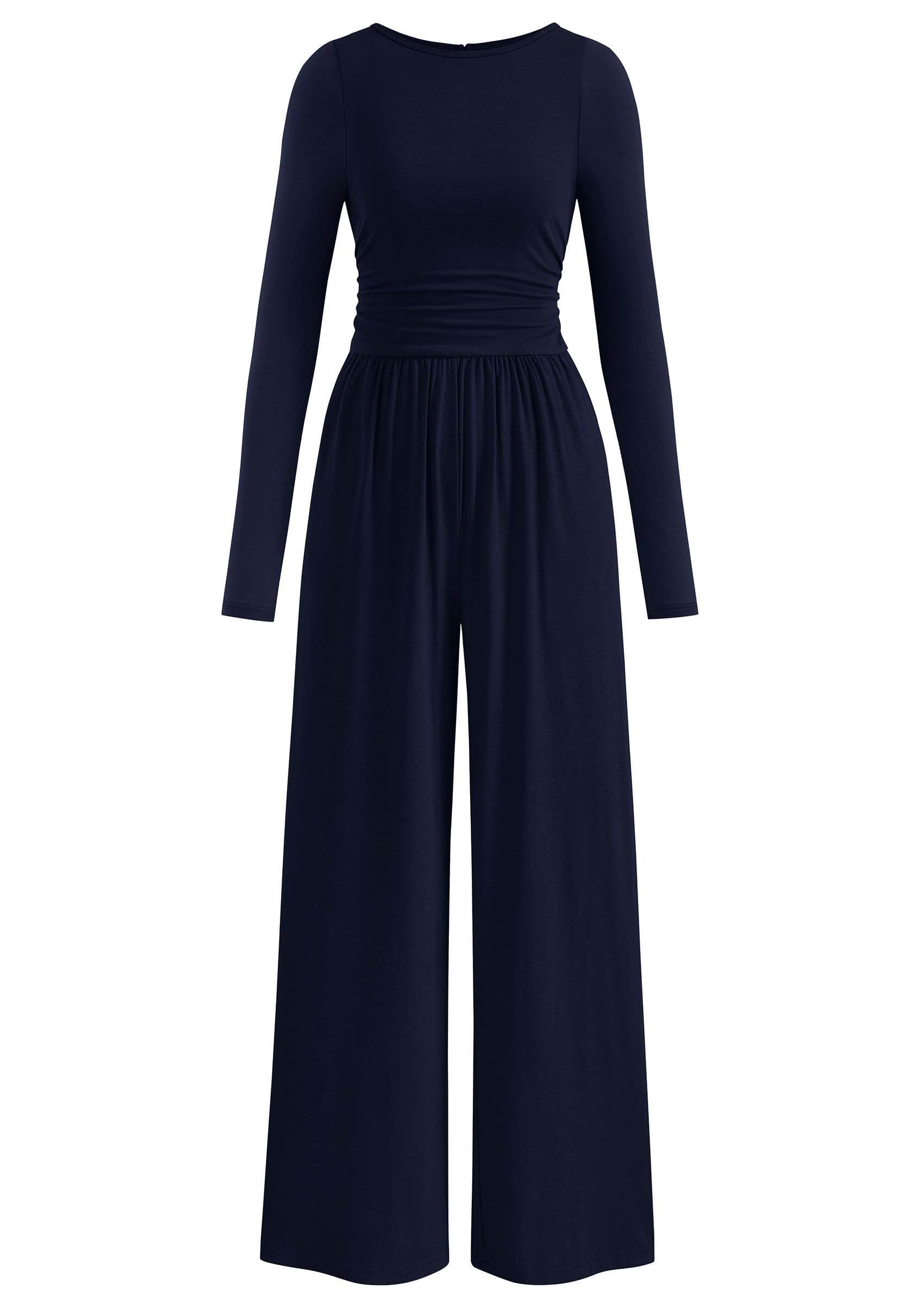 PRETTYGARDEN One Piece Jumpsuits for Women Dressy Casual Long Sleeve Crewneck Wide Leg Romper Overalls Fall Outfits 2025