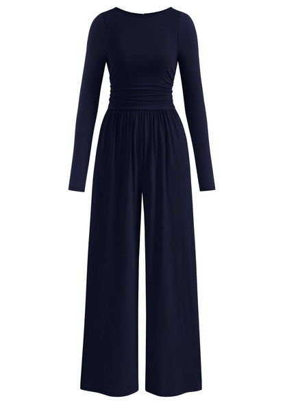 PRETTYGARDEN One Piece Jumpsuits for Women Dressy Casual Long Sleeve Crewneck Wide Leg Romper Overalls Fall Outfits 2025