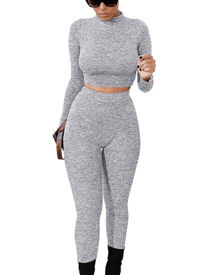 GOKATOSAU Women's Sexy 2 Piece Outfits Long Sleeve Crop Top Pants Set Club Jumpsuits