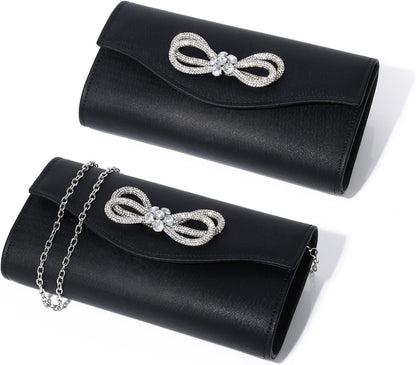 Gurina Evening Clutch Purses for Women Formal Party Clutch Bags Cocktail Prom Shoulder Handbags Shiny Crystal Bow Flap Purses