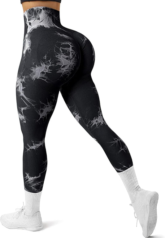 JGS1996 Tie Dye Hidden Scrunch Leggings for Women Tummy Control Butt Lifting Yoga Pants High Waist Compression Workout Tight