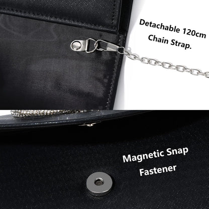 Gurina Evening Clutch Purses for Women Formal Party Clutch Bags Cocktail Prom Shoulder Handbags Shiny Crystal Bow Flap Purses