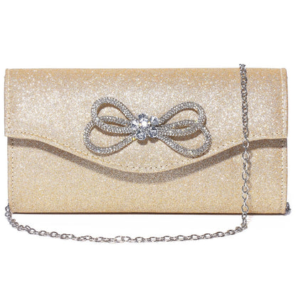 Gurina Evening Clutch Purses for Women Formal Party Clutch Bags Cocktail Prom Shoulder Handbags Shiny Crystal Bow Flap Purses