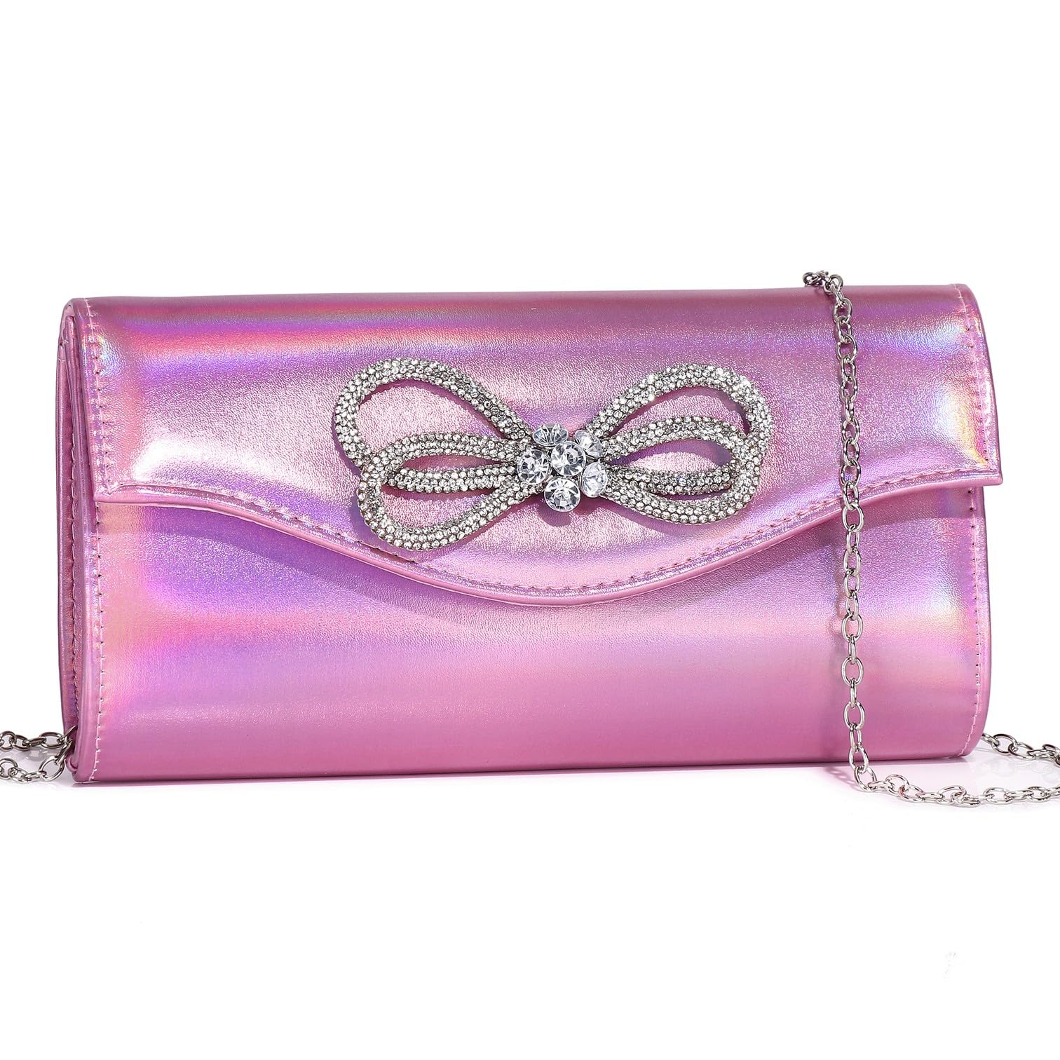 Gurina Evening Clutch Purses for Women Formal Party Clutch Bags Cocktail Prom Shoulder Handbags Shiny Crystal Bow Flap Purses