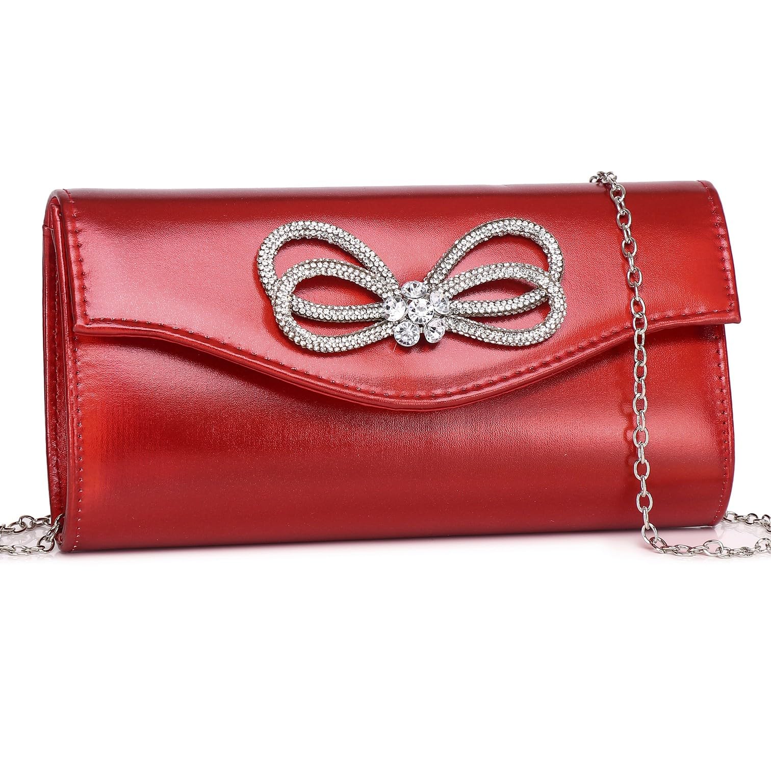 Gurina Evening Clutch Purses for Women Formal Party Clutch Bags Cocktail Prom Shoulder Handbags Shiny Crystal Bow Flap Purses
