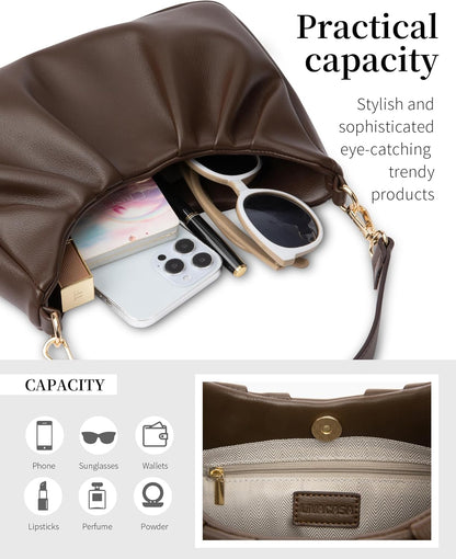 LIVACASA Shoulder Bags for Women, Cute Soft Small Clutch Purses,PU Leather Hobo Crossbody Tote Dumpling Bags with Pockets