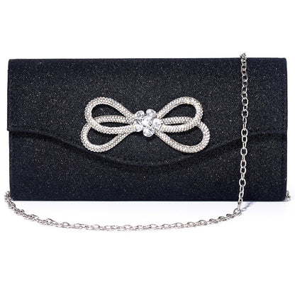 Gurina Evening Clutch Purses for Women Formal Party Clutch Bags Cocktail Prom Shoulder Handbags Shiny Crystal Bow Flap Purses