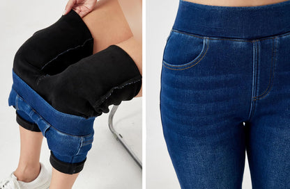 heipeiwa Women's Fleece Lined Jeans Winter Jeggings Thermal Flannel Lined Tummy Control High Waisted Pull on Skinny Jeans