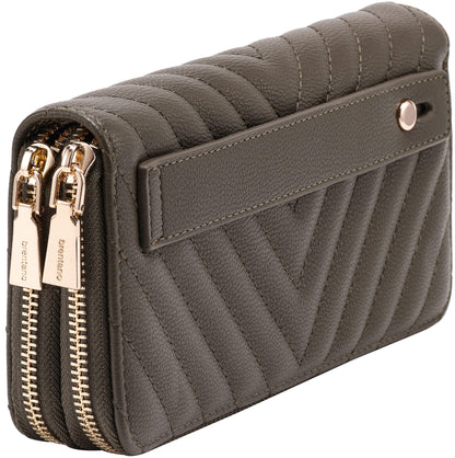 B BRENTANO Vegan Leather Double Zipper Pocket Wallet with Grip Hand Strap (Chevron Embroidered Blush)