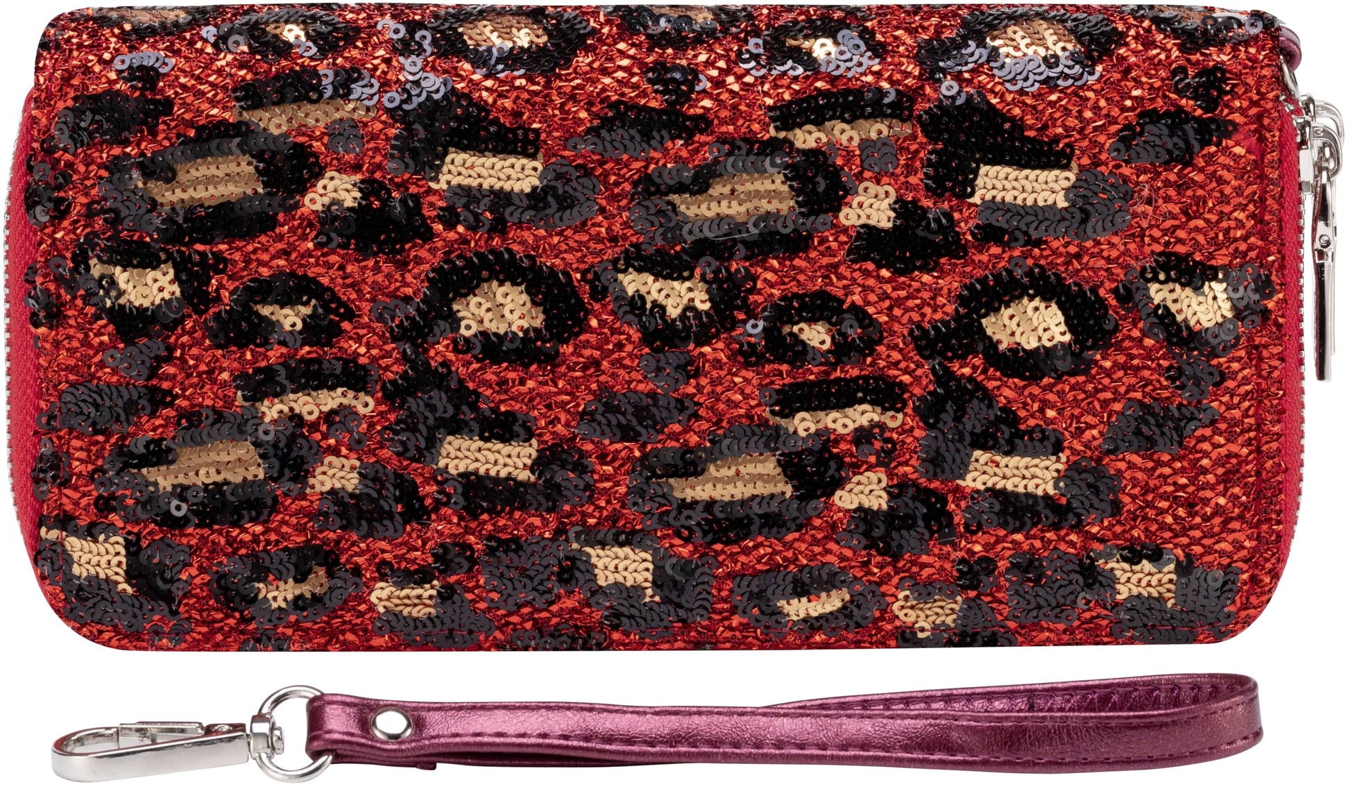 B BRENTANO Vegan Leather Double Zipper Pocket Wallet with Grip Hand Strap (Chevron Embroidered Blush)