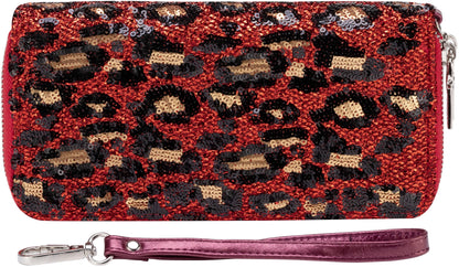 B BRENTANO Vegan Leather Double Zipper Pocket Wallet with Grip Hand Strap (Chevron Embroidered Blush)