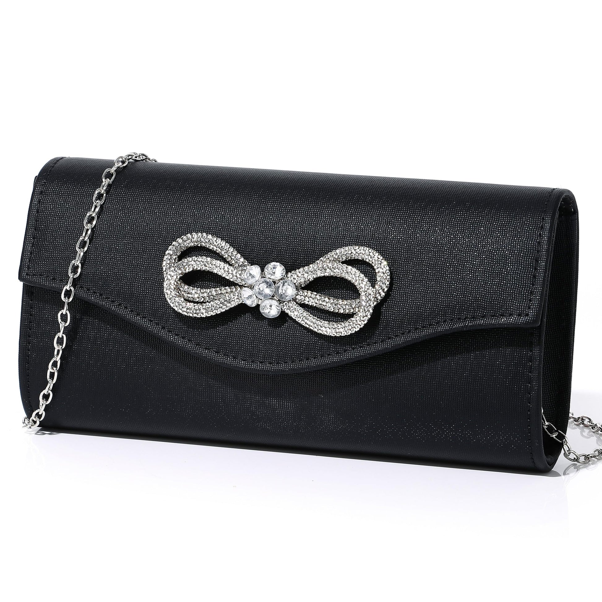 Gurina Evening Clutch Purses for Women Formal Party Clutch Bags Cocktail Prom Shoulder Handbags Shiny Crystal Bow Flap Purses